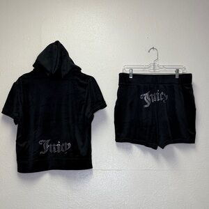 NWT! Juicy Couture Black Velour Hoodie and Shorts Woman’s Size XL